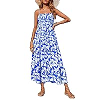 PRETTYGARDEN Women's Summer Maxi Dress Casual Boho Sleeveless Spaghetti Strap Smocked Tiered Long Beach Sun Dresses