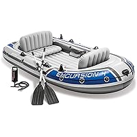 Excursion Inflatable Boat Series: Includes Deluxe 54in Boat Oars and High-Output Pump – SuperTough PVC – Adjustable Seats with Backrest – Fishing Rod Holders – Welded Oar Locks