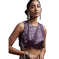 Women's Stitched Sequin Blouse For Sarees || Indian Bollywood Padded Readymade Choli Crop Top