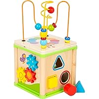 Wooden Activity Cube, Sweet Little Bugs by Small Foot – Classic 5-Sided Interactive Toy with Shape Sorter, Clock & Wheels - Develops Kids Imaginative Play, Coordination, Motor Skills – Age 12+ Months