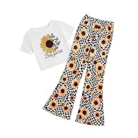 SOLY HUX Girl's 2 Piece Summer Outfits Top Graphic Tees T Shirt & Floral Bell Bottoms Flare Leg Pants