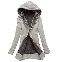 SNKSDGM Womens Winter Jacket Long Sleeve Full Zip Up Fleece Hoodie with Plus Size Casual Hooded Sweatshirt Coat Outerwear