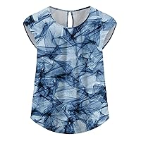 Womens Cute Summer Tops Peplum Tops for Women 2024 Summer Casual Fashion Print Bohemian Loose Fit with Short Sleeve Round Neck Shirts Royal Blue Small