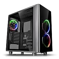 Thermaltake View 31 RGB Dual Tempered Glass SPCC ATX Mid Tower Gaming Computer Case Chassis, 3 RGB LED Ring Fans Pre-installed CA-1H8-00M1WN-01