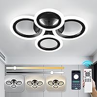 Modern LED Ceiling Light Fixture with Remote Control 3200K-6500K Dimmable Flush Mount Chandelier 4 Rings Black Ceiling Lamp for Bedroom Living Room Kitchen Dining Room