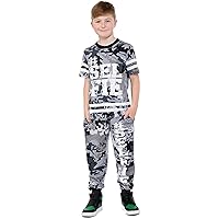 Boys Top Kids Designer's #Selfie Camouflage T Shirt Tops & Trouser Set 7-13 Year