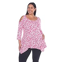 white mark Women's Plus Size Cold Shoulder Leopard Print Tunic Top with Pockets