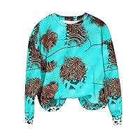 Vintage Cow Print Pullover Tops for Women Long Sleeve Crewneck Sweatshirts 2024 Casual Loose Fit Trendy Shirts