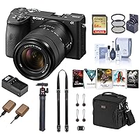 Sony Alpha a6600 Mirrorless Camera with 18-135mm Lens - Bundle with Shoulder Bag, 64GB SD Card, 2X Extra Battery, Charger, Strap, Tripod, Corel PC Software Kit, 55mm Filter Kit, Cleaning Kit