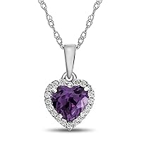 Solid 10k White Gold 6mm Heart-Shaped Center Stone with White Topaz accent stones Halo Pendant Necklace