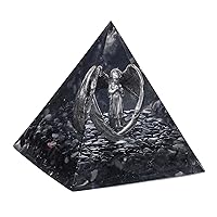 Guardian Angel Crystal Pyramid Praying Stone Statue Orgone Energy Generator for Protection Meditation Reiki Healing, Black Obsidian