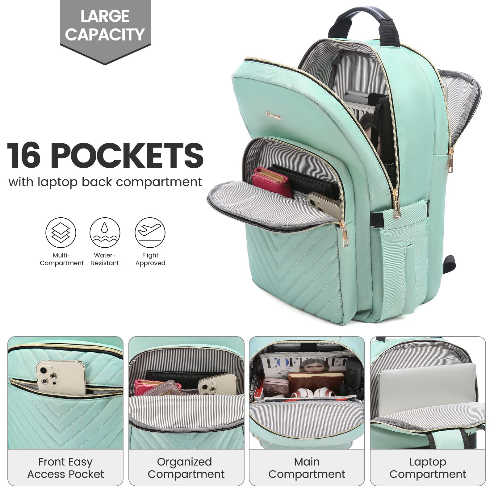 Women Large Travel Backpack 15.6 Inch Laptop USB Airplane Business