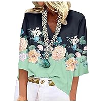 3/4 Sleeve Tops for Women Western Tops for Women Boho Summer Clothes Cowgirl Shirt 3/4 Sleeve Tops Women's V-Neck Lace Trimmed Sleeve Short Sleeve T-Shirt Casual Blouse Cotton Green S