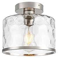 Modern Semi Flush Mount Ceiling Light Industrial Clear Hammered Glass Lampshade Farmhouse close to ceiling lights fixtures in Satin Nickel for Hallway Kitchen Bathroom Bedroom