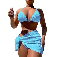 BTBDYDH Womens 3 Piece Swimsuits String Bikini Top Sexy Bikini Bottoms Beach Cover Up Bathing Swimsuit Solid Color Swimsuits for Women
