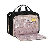 Hanging Hook Toiletry Bag with Jewelry Compartment Full-Sized Toiletries and Cosmetics For Travel,Makeup,Organizer, Women, Black
