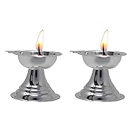 Pure Sterling Silver Pair of Diya / Deepam for Puja Diwali Mandir, Oil Lamps in 925 Precious Silver { Total Weight 18-20 GMS} { 2 Pieces, 1.25 x 1.50 Inches Each }