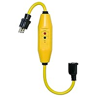 Manufacturing 30438018 Auto-Reset 15 AMP Inline GFCI Single Connector Cord, 18 Inches, Yellow