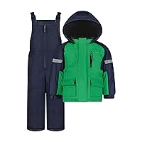 London Fog Boys' Baby Water Resistant Two-Piece Winter Snowsuit - Includes Snowsuit + Hooded Fleece Lined Jacket, Bright Green, 12 MO