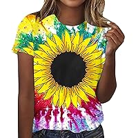Floral Tops for Women Summer Cute Sunflower Graphic Blouse Plus Size Aesthetic Cotton Tee Casual Crewneck Short Sleeve Tshirt