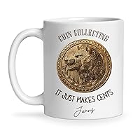 Novelty Personalized Name On Coin Collecting Travel Mugs, Customized Graphic Keepsake Cup Gift For Collectors, Custom Meaningful Coffee Mug With Animal Design On Celebrations