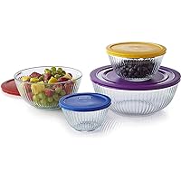 Pyrex 8-piece 100 Years Glass Mixing Bowl Set (Limited Edition) - Assorted Colors Lids