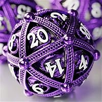 Metal DND Dice Set - Unique Round Hollow Orb Design for Better Rolling - Beautiful Dragon Metal Dice Set for Role Playing Games (RPG) - Stunning D&D Dungeons and Dragons Dice Set (Purple)