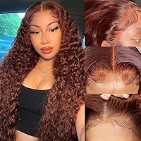 32 Inch Deep Wave 13x6 Lace Front Wigs Human Hair Burgundy Lace Front Wigs Human Hair Reddish Brown Lace Front Wigs Human Hair Reddish Brown Curly Wig Human Hair with Baby Hairline
