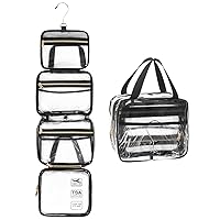 Relavel Hanging Toiletry Bag TSA Approved Clear Toiletry Bag for Women and Men 2 in 1 Removable TSA Liquids Travel Bag Waterproof Carry On Airline 3-1-1 Compliant Bag Quart Sized Luggage Pouch