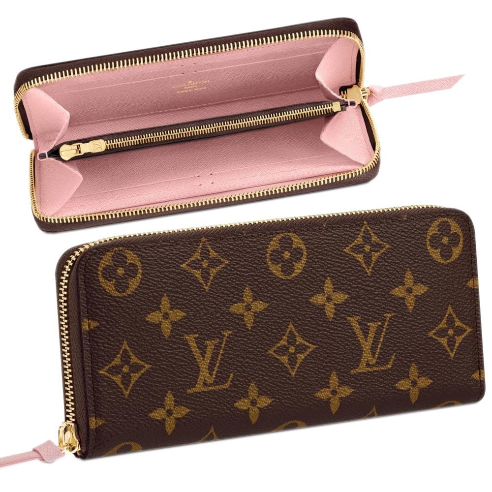 [Set Item] Louis Vuitton M61298 Women's Long Wallet, Zip Around Portefoil, Clemence Monogram, Rose Ballerine with Genuine Gift Box, Rose Ballerine