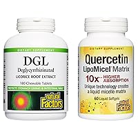 Natural Factors, Chewable DGL, 400 mg (180 Tablets) & Quercetin LipoMicel Matrix, 250 mg, (60 Liquid Softgels) for Digestion & Immune Support