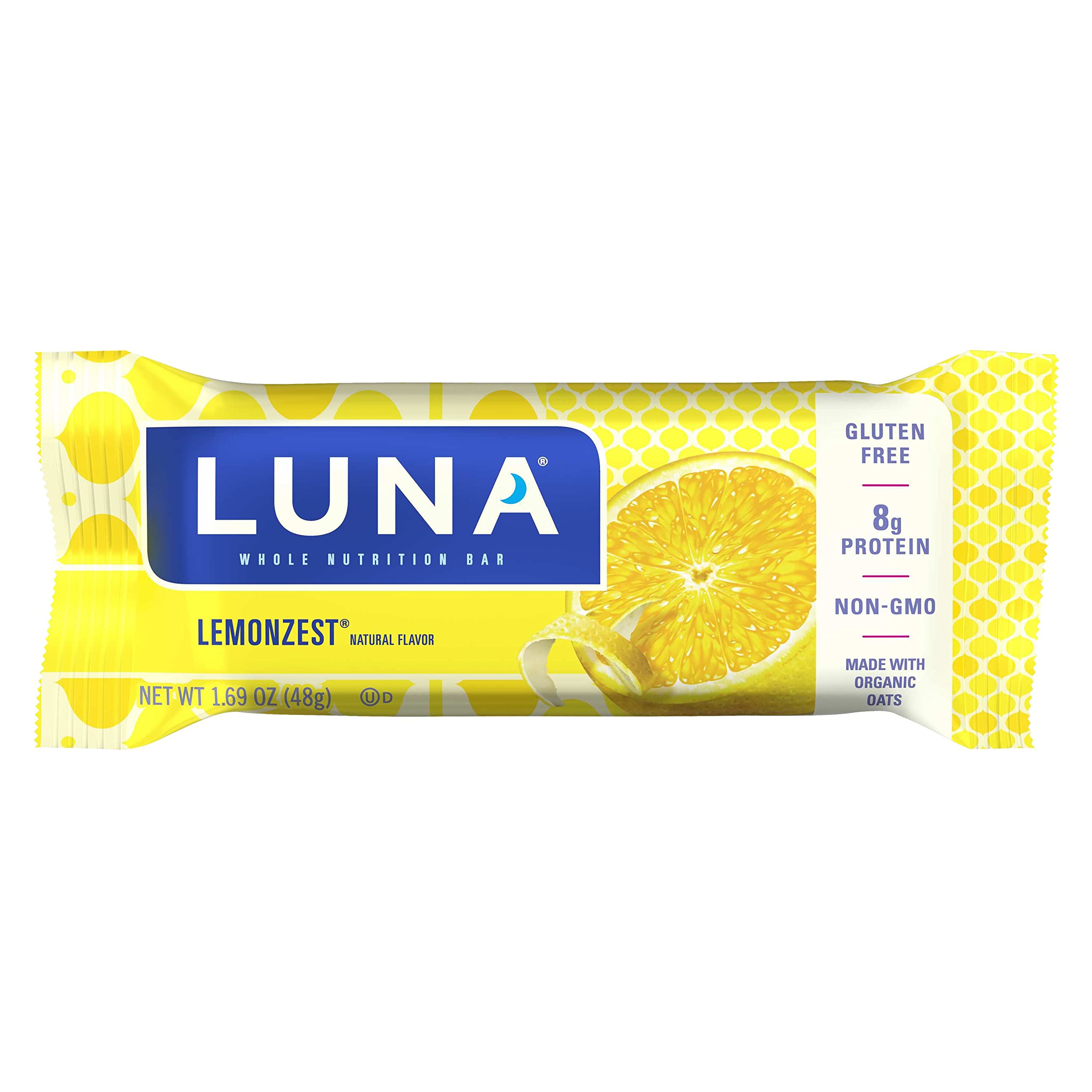 LUNA BAR - Gluten Free Snack Bars - Lemon Zest -8g of protein - Non-GMO - Plant-Based Wholesome Snacking - On the Go Snacks (1.69 Ounce Snack Bars, 15 Count)