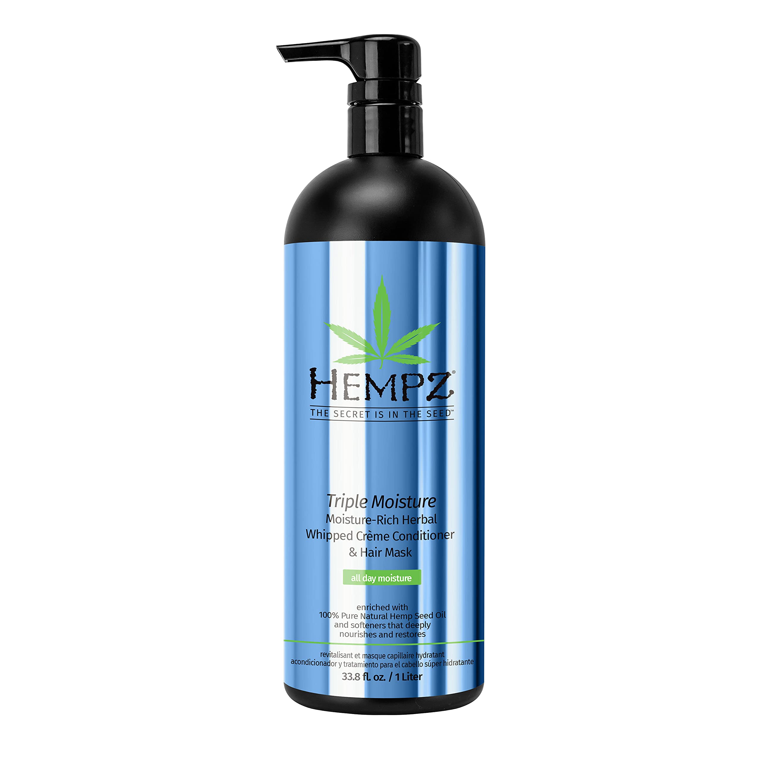Hempz Triple Moisture-Rich Herbal Whipped Creme Conditioner and Hair Mask for Women and Men, 33.8 oz. - Premium, Natural Moisturizing Conditioners to Repair Dry, Damaged Hair - Scented Hair Care