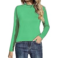 Women's Mock Neck Shirts, Long Sleeve Turtleneck Tops Casual Comfy T Shirts Stretch Fitting Trendy Tee Basic Collection