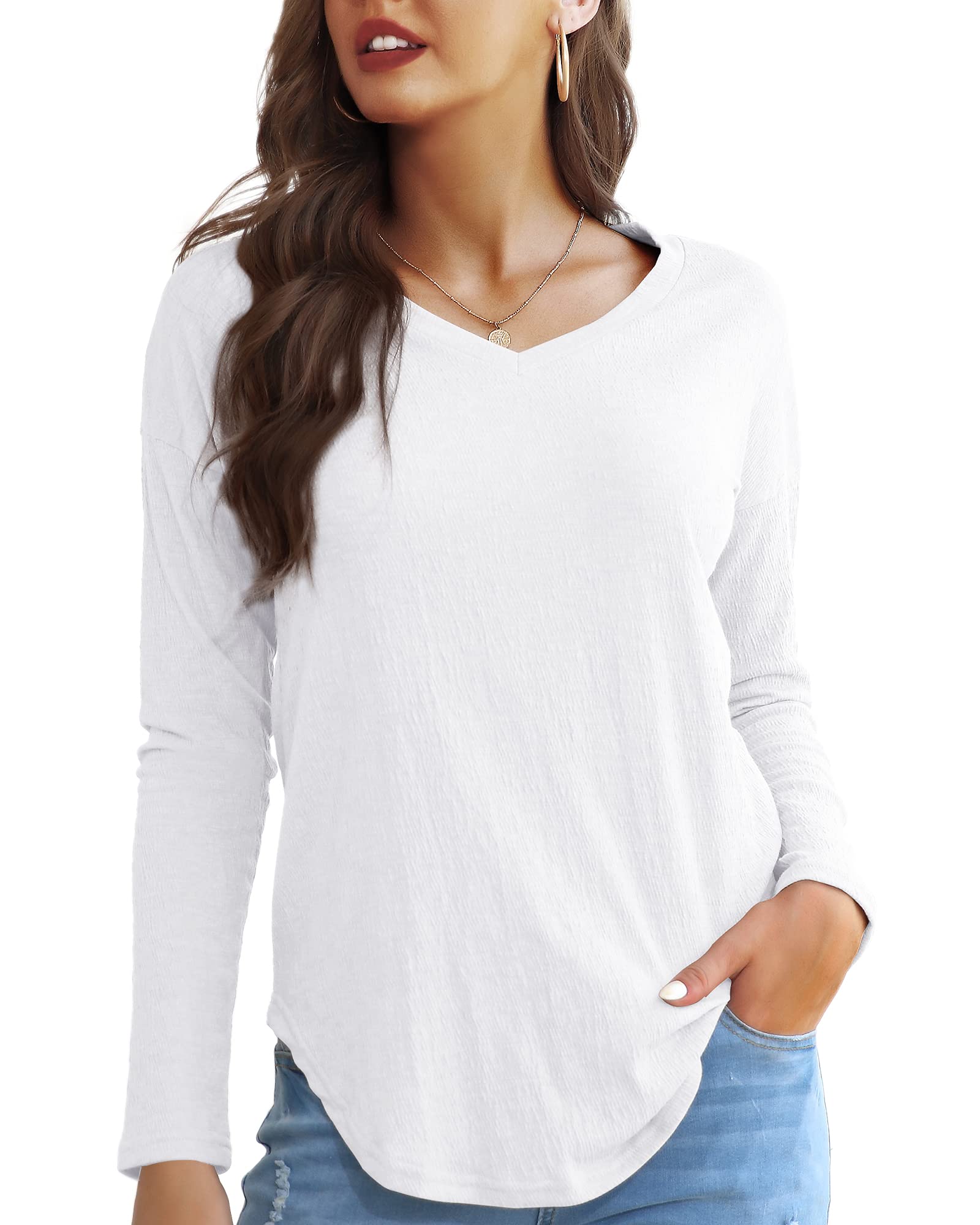 Koncle Womens Tops V Neck Long Sleeve Shirts for Women Casual Tunic Tops