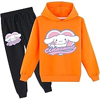 Girls 2pcs Fall Winter Outfits Cinnamoroll Pullover Hooded Sweatshirt and Sweatpants Set-Anime Sweatsuits for Kids