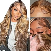 30 Inch Ombre Lace Front Wig Human Hair Pre Plucked 13x4 HD Transparent 4/27 Colored Body Wave lace frontal Wigs Human Hair with Baby Hair 180% Density Honey Blonde Lace Front wig Human Hair