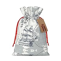 NEZIH Boat Map Print Christmas Drawstring Gift Bags Xmas Favor Bags Gift Wrapping Bags Party Supplies