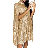 Sequin Dress for Women Party Night Sparkle Glitter Club Dress Sexy Mock Neck Birthday Bodycon Dress for Date Night