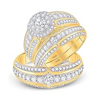 The Diamond Deal 14kt Yellow Gold His Hers Round Diamond Halo Matching Wedding Set 2-1/3 Cttw