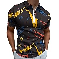 Colorful Musical Instruments Polo Shirts for Men Half Zippered Short Sleeve Golf Graphic Tees Tops