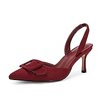 Coutgo Women's Pointed Toe Slingback Pumps Square Buckle Heeled Sandals Stiletto Heels Slip On Party Dress Shoes