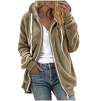 Plain Hooded Plush Coat for Women Casual Zip Up Warm Fleece Sherpa Drawstring Jackets 2023 Winter Plus Size Outwear