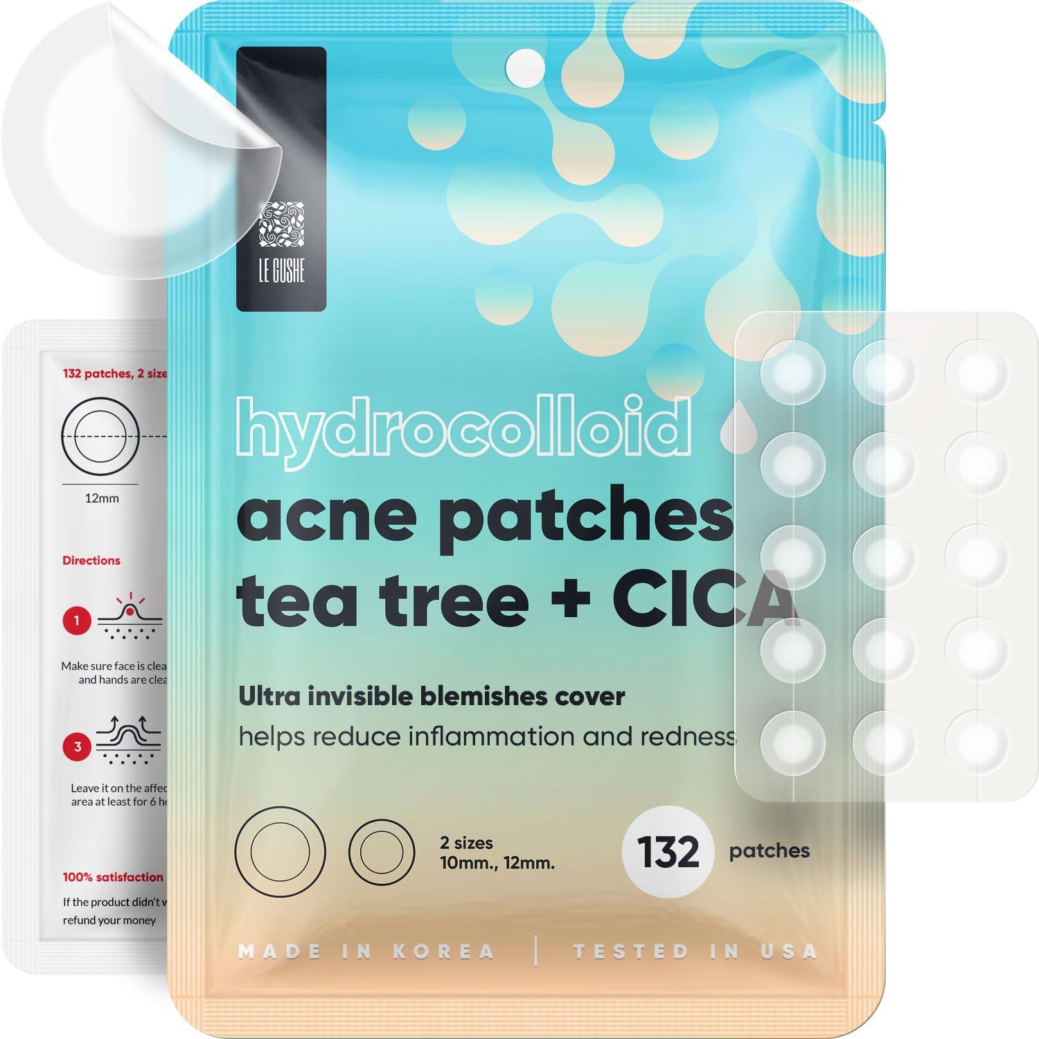 LE GUSHE Acne Pimple Patches for Face 132 dots - Absorbing Hydrocolloid Blemish Spot Skin Treatment and Care Dressing