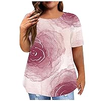 Plus Size Tunic Tops for Women Short Sleeve Round Neck Floral Tees Spring Summer Casual T-Shirts Blouse