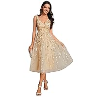 Ever-Pretty Women's A Line V Neck Open Back Sleeveless Ruched Sequin Knee Length Formal Dress 02106