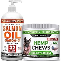 STRELLALAB Hemp Treats and Glucosamine for Dogs + Salmon Oil Omega 3 for Dogs Bundle - Hip & Joint Supplement - Allergy Relief - Itch Relief, Shedding - Skin and Coat Supplement