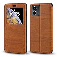for Motorola Moto G Stylus 5G 2023 Case, Wood Grain Leather Case with Card Holder and Window, Magnetic Flip Cover for Motorola Moto G Stylus 5G 2023 (”) Brown