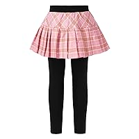 TiaoBug Kids Girls Culottes Elastic Waist Pantskirt Footless Tights Leggings with Plaid Pleated Tutu Skirt Dancewear