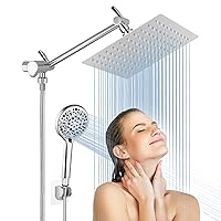 Rain Shower Head with Handheld, Lanhado 8'' High Pressure Rainfall 9 Settings Shower Head with 11'' Extension Arm, Holder & Hose, Anti-leak Waterfall, Chrome